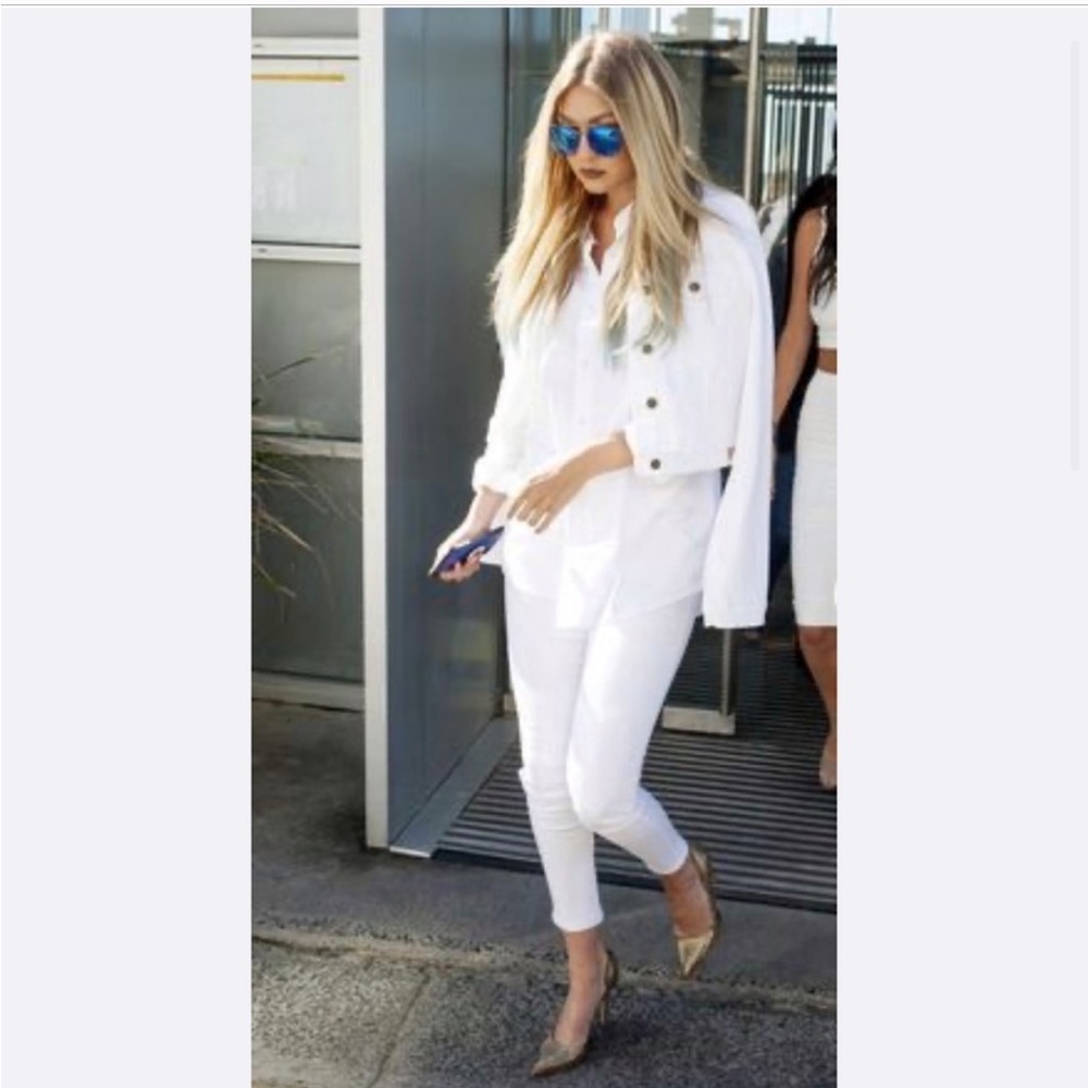 Kardashian Kollection White Cropped Denim Jean Jacket
